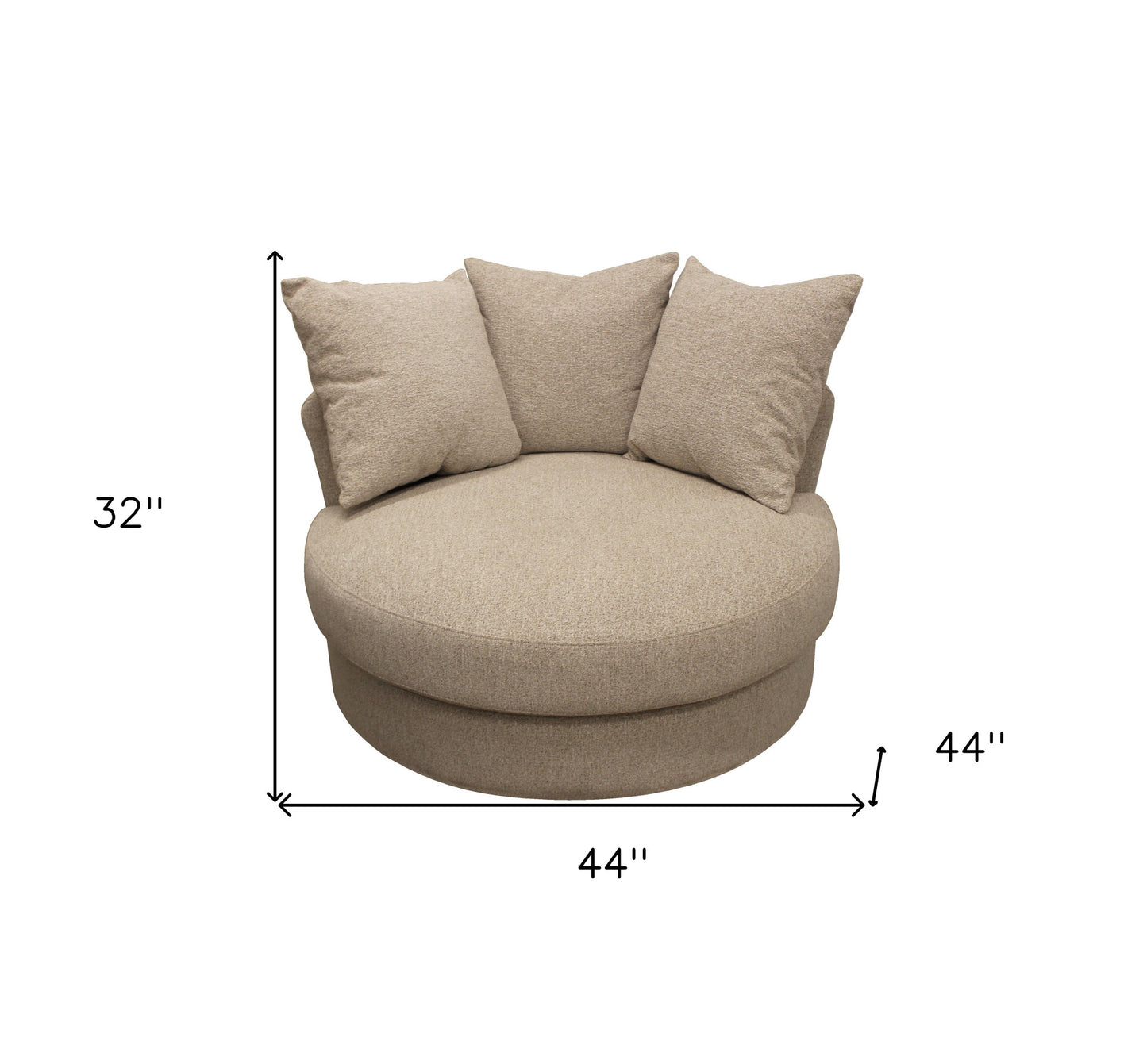 44" Sand Linen Upholstered Swivel Round Accent Chair And Toss Pillows-4