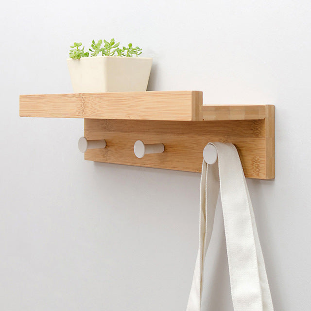 Bamboo Floating Wall-Mounted Rack Coat Hook Rack Towel Hanger Holder European Style Dress Coat Hook Wall Door Hat Hanger-1