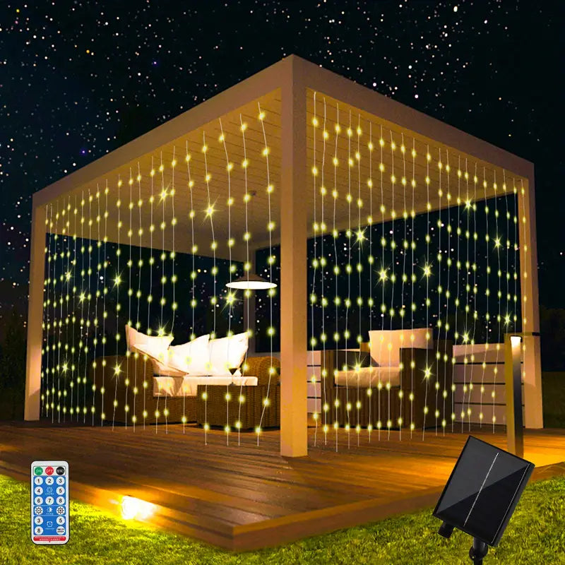 Radiant Glow: 300 LEDs Solar Curtain Light for a Dazzling Christmas-5