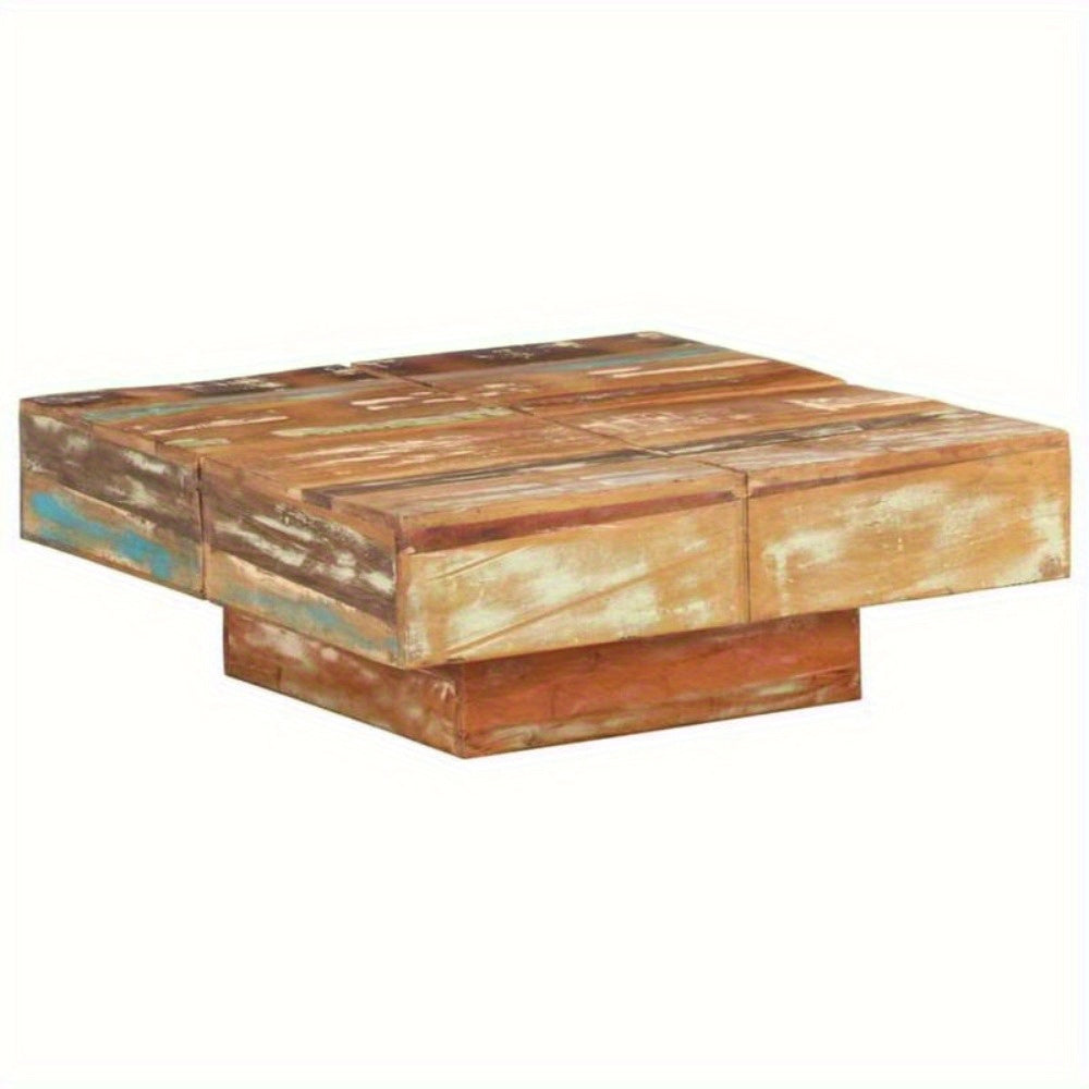 Elegant Coffee Table - 80x80x28 cm Wood Pedestal Base(Brown)-0