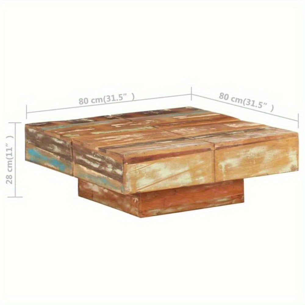 Elegant Coffee Table - 80x80x28 cm Wood Pedestal Base(Brown)-3