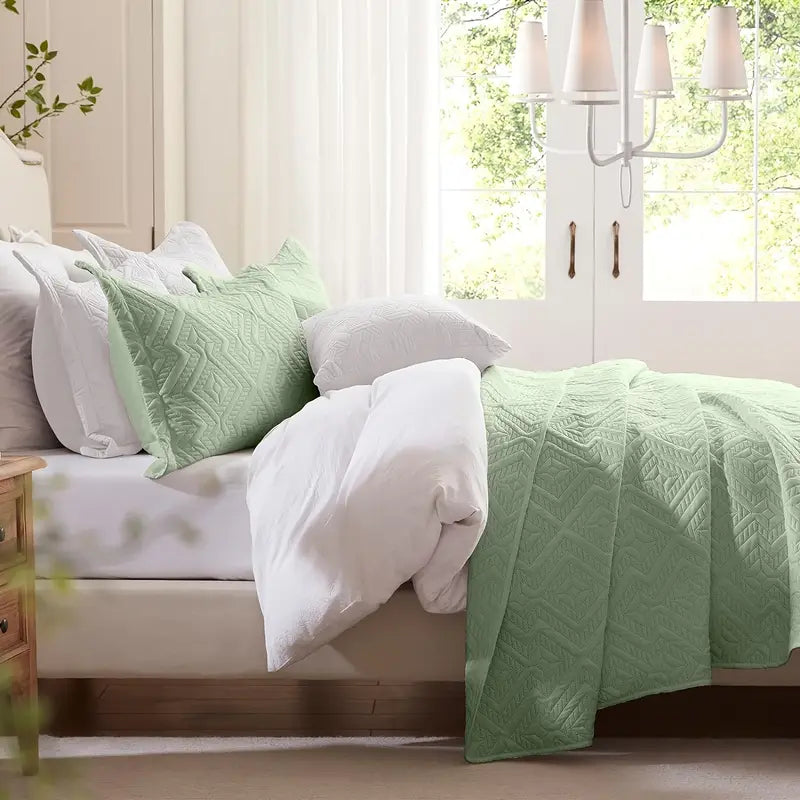 Grass Green Microfiber 3-Piece 150GSM Bedspread Set - King Size-4
