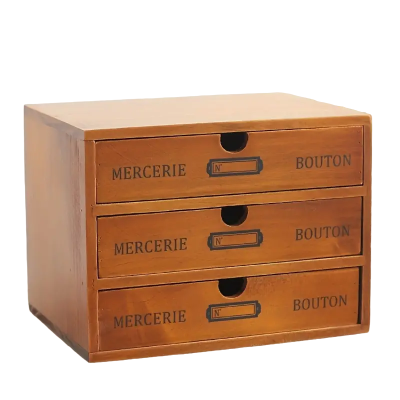 Timeless Elegance: 3-Layer Vintage Wooden Desktop Organizer-1