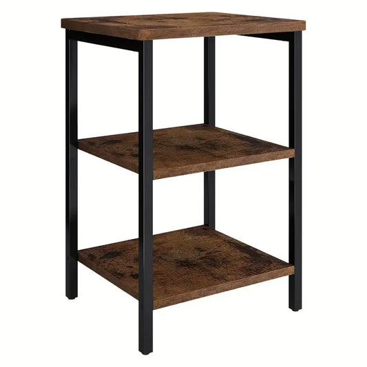 Retro Wooden 3-Layer Bedside Storage Rack Table-0