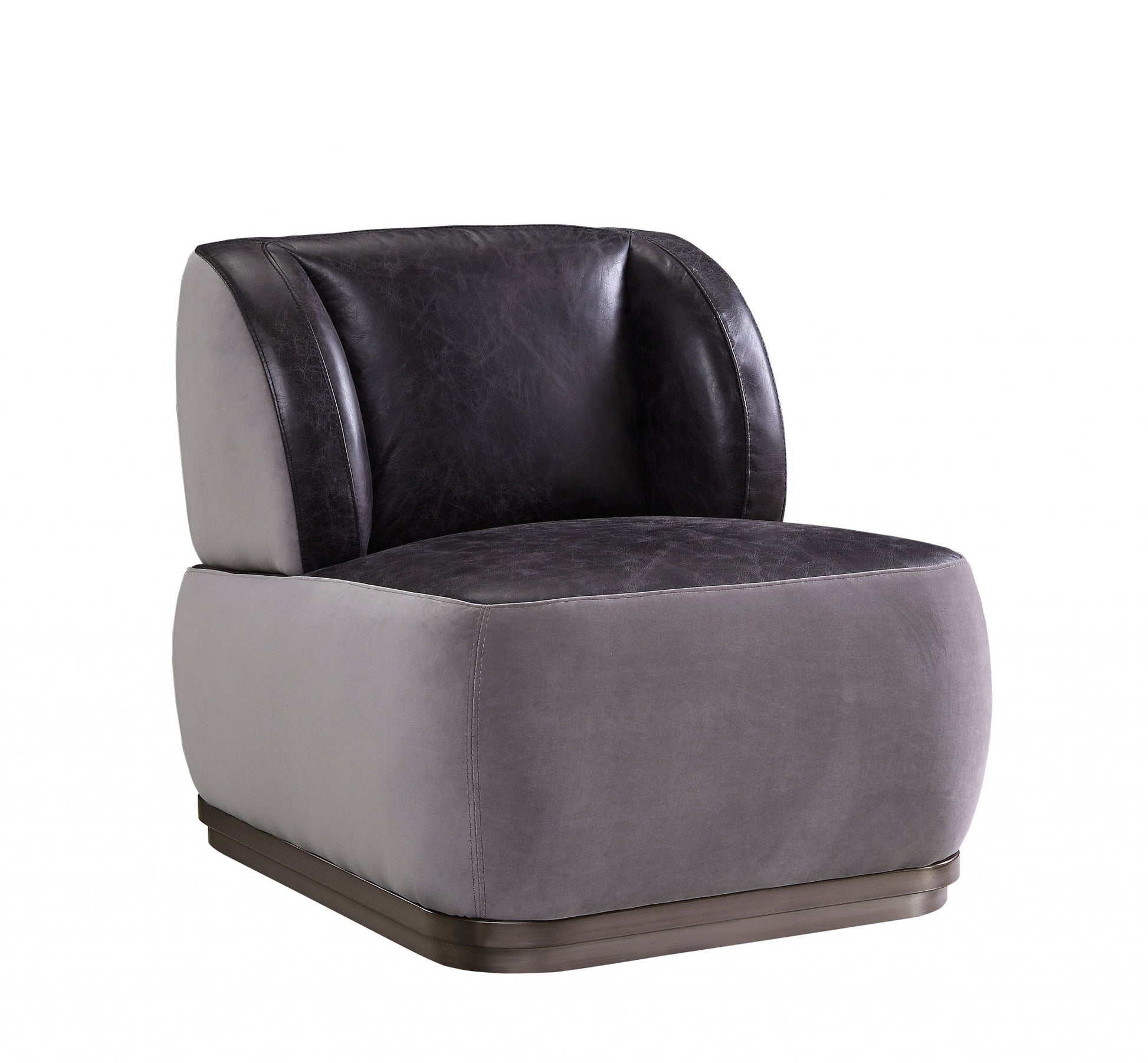 29" Slate Gray and Brown Velvet Slipper Chair-1