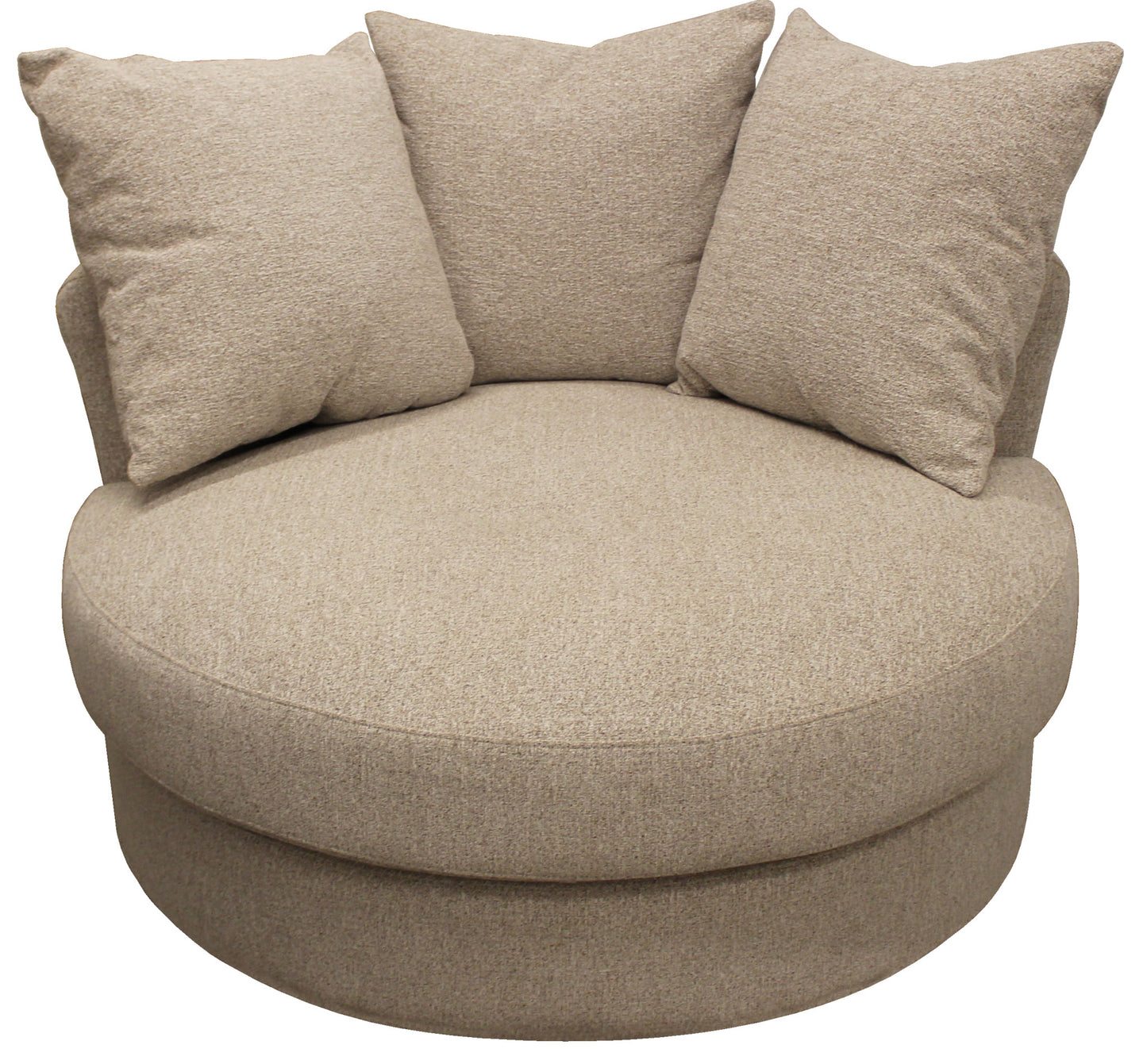 44" Sand Linen Upholstered Swivel Round Accent Chair And Toss Pillows-1