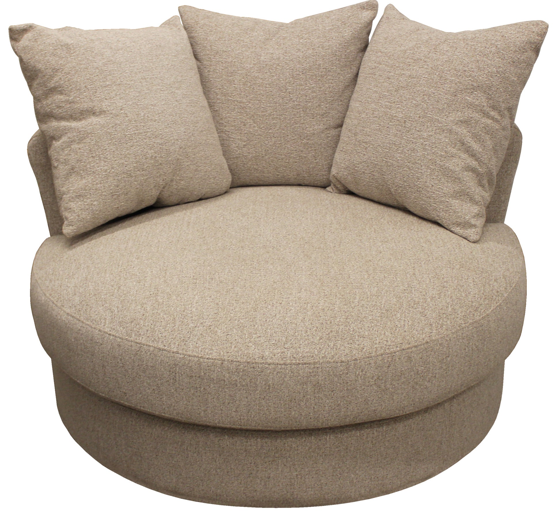 44" Sand Linen Upholstered Swivel Round Accent Chair And Toss Pillows-1