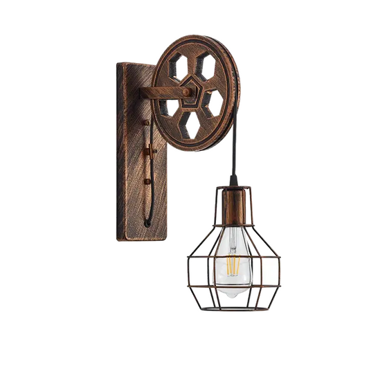 Vintage Industrial Wall Sconce - Rustic Farmhouse Bedside Lamp (Bronze)-0