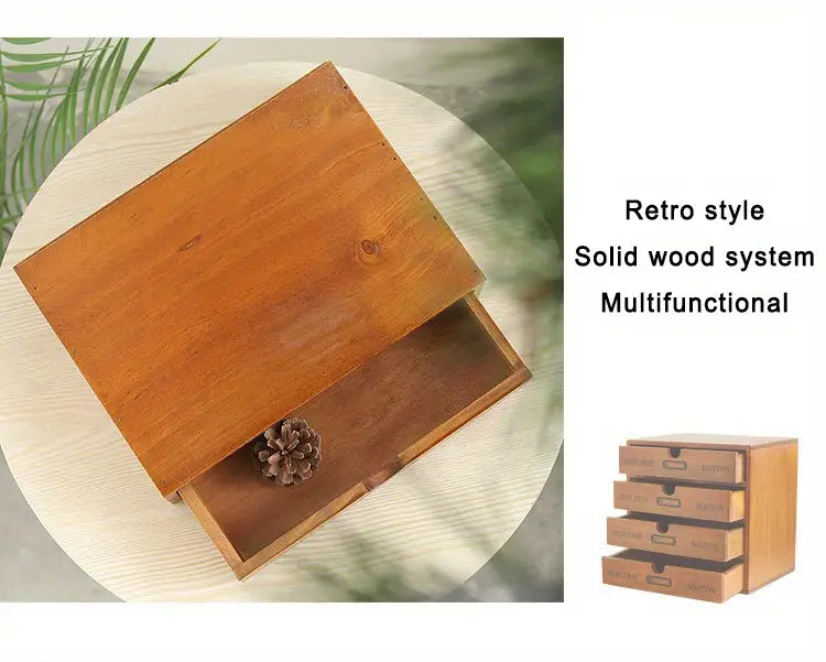 Timeless Elegance: 3-Layer Vintage Wooden Desktop Organizer-4