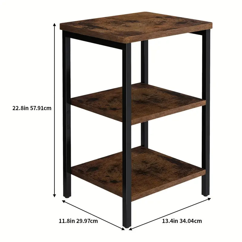 Retro Wooden 3-Layer Bedside Storage Rack Table-2