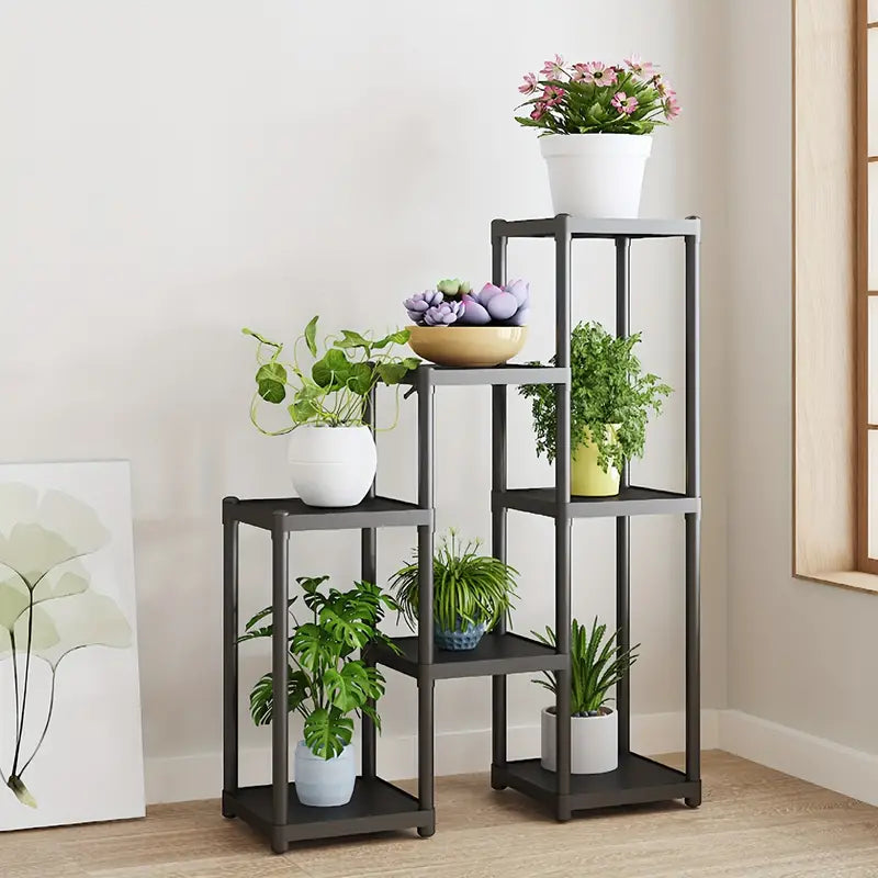 Contemporary 7-Storey Flower Rack: Multi-Layer European Plant Stand- Black-3