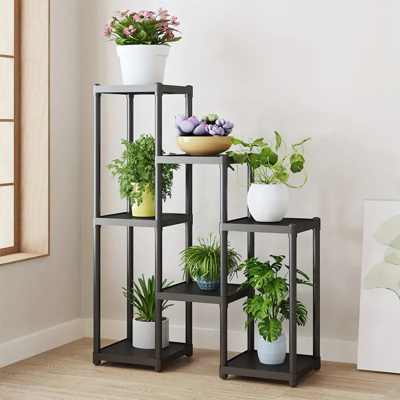Contemporary 7-Storey Flower Rack: Multi-Layer European Plant Stand- Black-4
