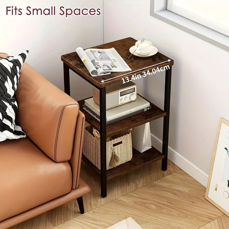 Retro Wooden 3-Layer Bedside Storage Rack Table-1