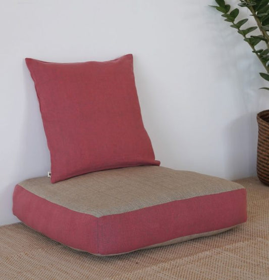 Large Floor Cushion (20x20") for Lounging & Meditation - Grey with Mauve Piping - 100% Cotton - Eco-Friendly-0