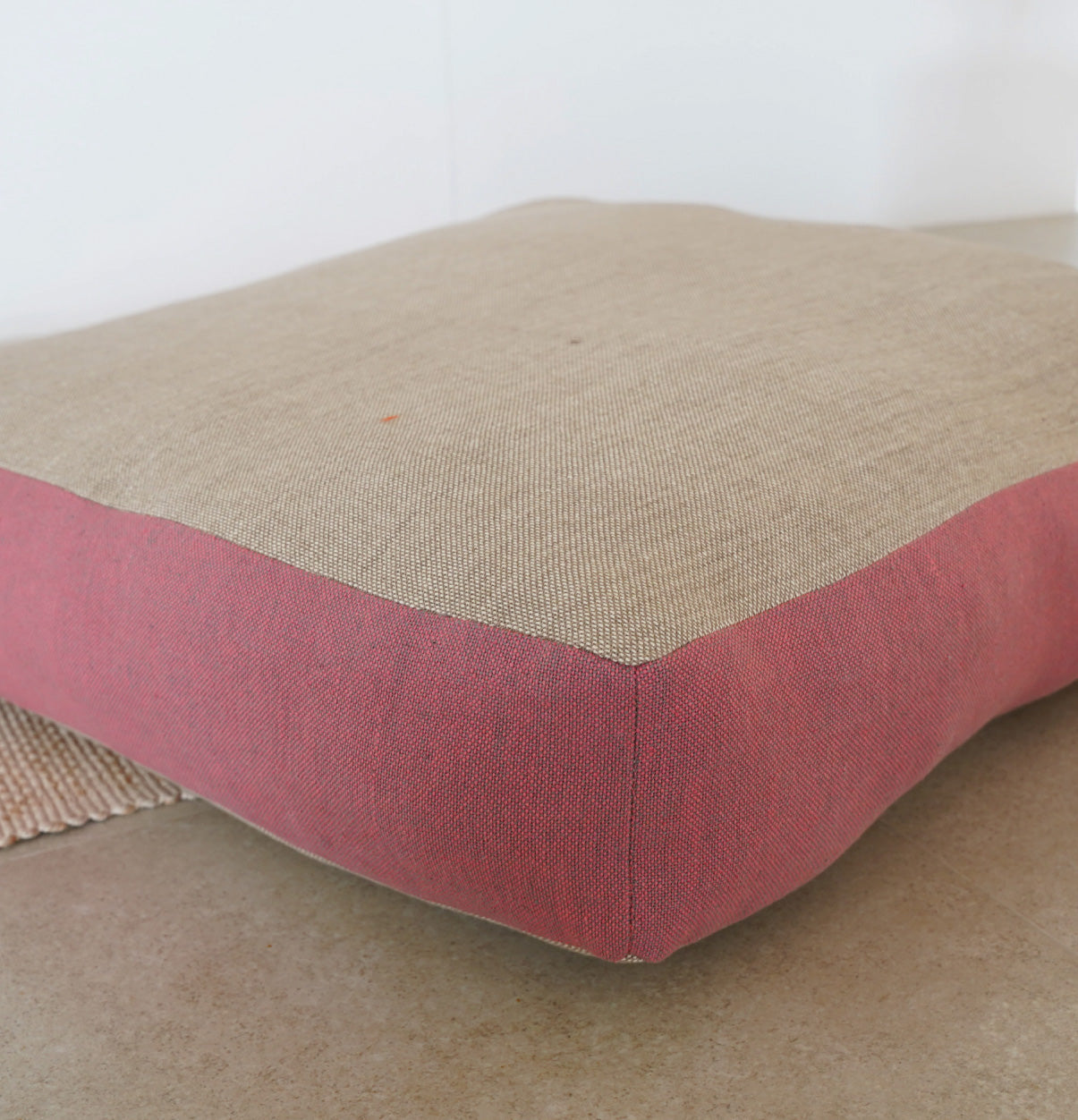 Large Floor Cushion (20x20") for Lounging & Meditation - Grey with Mauve Piping - 100% Cotton - Eco-Friendly-1