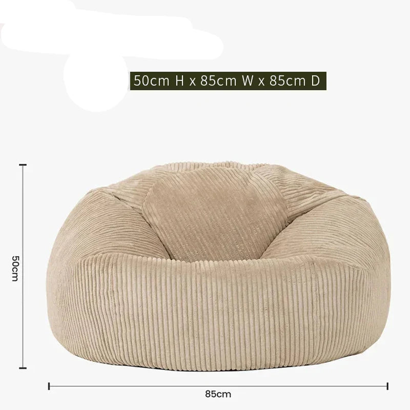 2-in-1 Bean Bag Chair & Footstool Cover Set Flannel Corduroy No Filler Beige-4