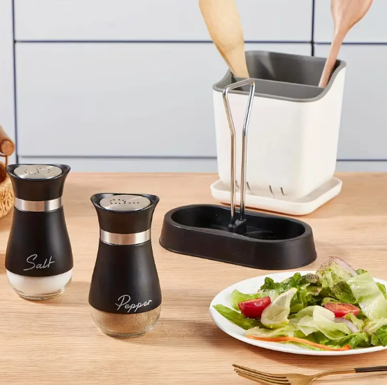 Salt and Pepper Shaker Set with Stand Stainless Steel-2