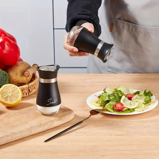 Salt and Pepper Shaker Set with Stand Stainless Steel-1