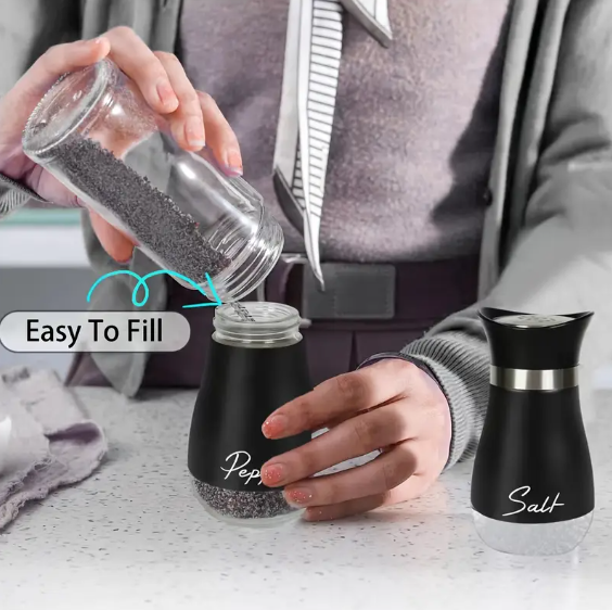 Salt and Pepper Shaker Set with Stand Stainless Steel-3