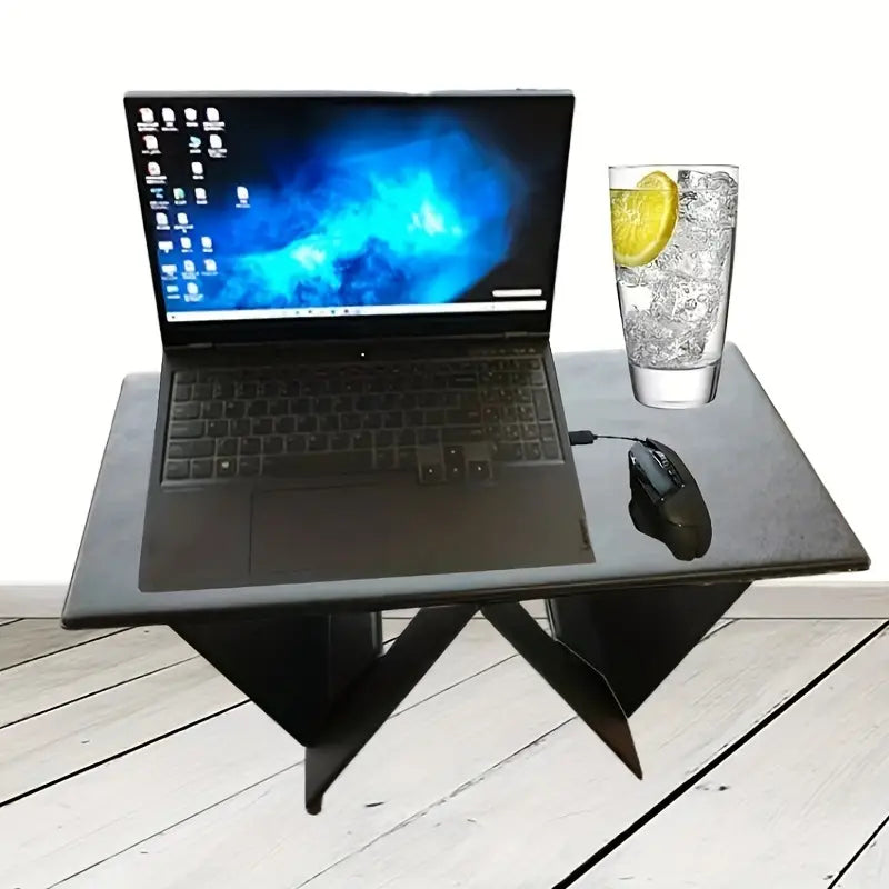 Portable Folding Student Study Table - Black PU Leather-2