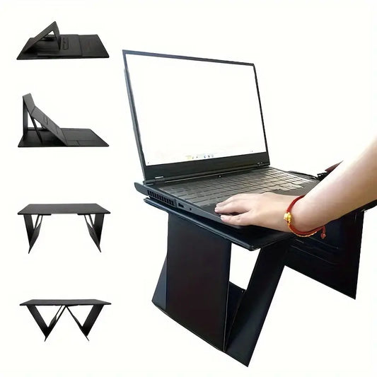 Portable Folding Student Study Table - Black PU Leather-0