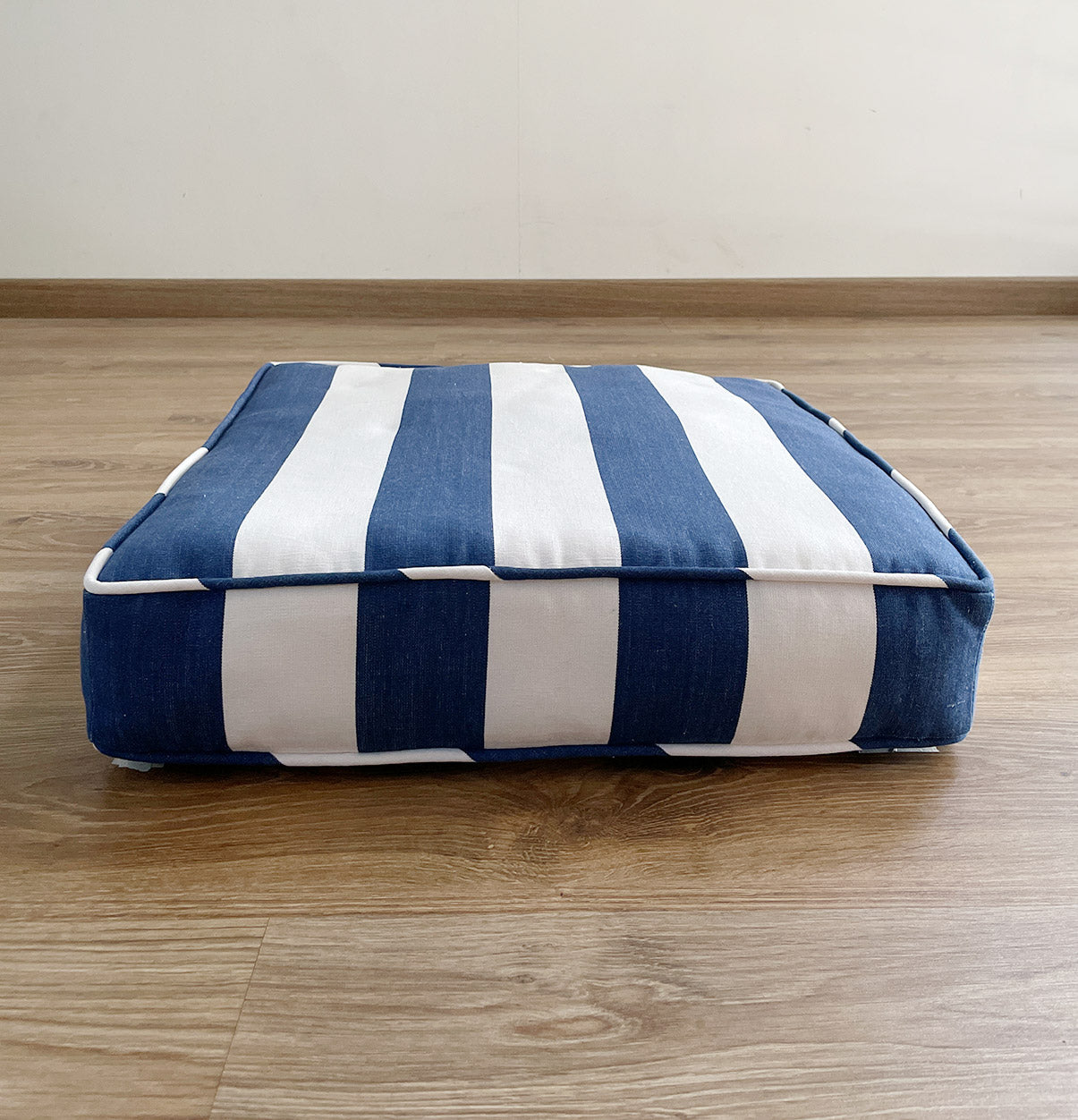 Large Square Floor Cushion | 100% Cotton | Thick & Comfortable | Blue & White Stripes | For Yoga & Meditation-3
