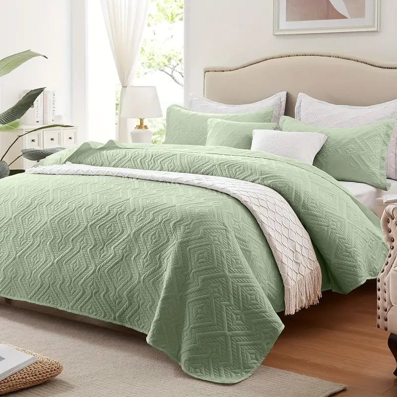 Grass Green Microfiber 3-Piece 150GSM Bedspread Set - King Size-2