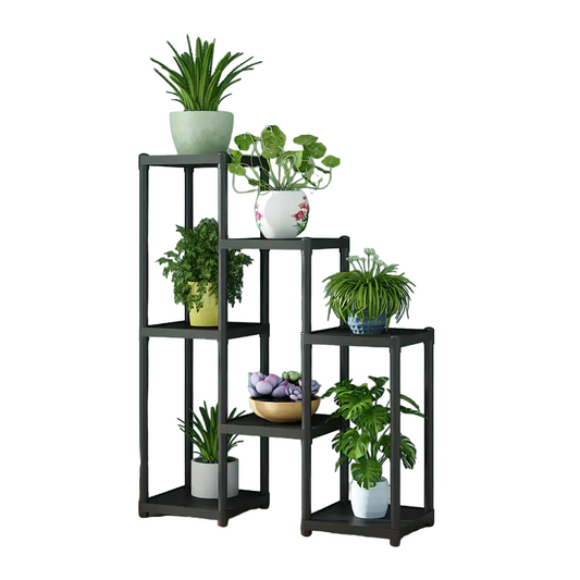 Contemporary 7-Storey Flower Rack: Multi-Layer European Plant Stand- Black-0