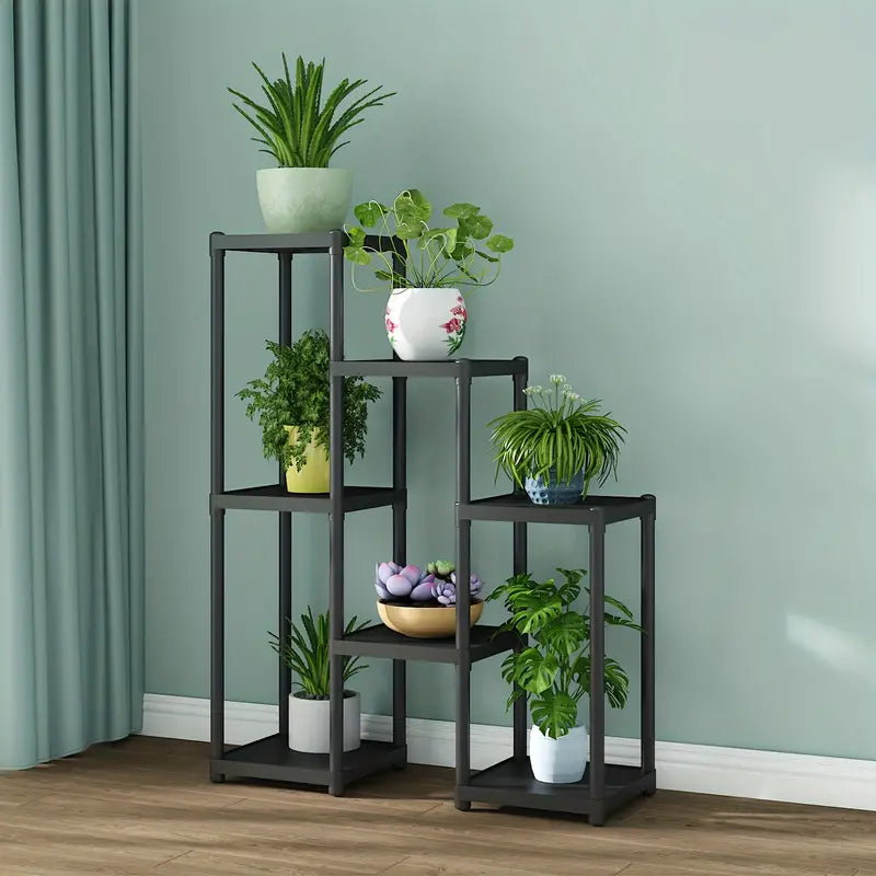Contemporary 7-Storey Flower Rack: Multi-Layer European Plant Stand- Black-2
