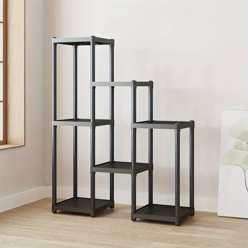 Contemporary 7-Storey Flower Rack: Multi-Layer European Plant Stand- Black-1