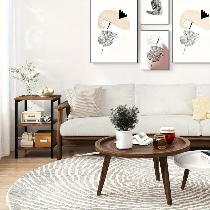 Retro Wooden 3-Layer Bedside Storage Rack Table-4