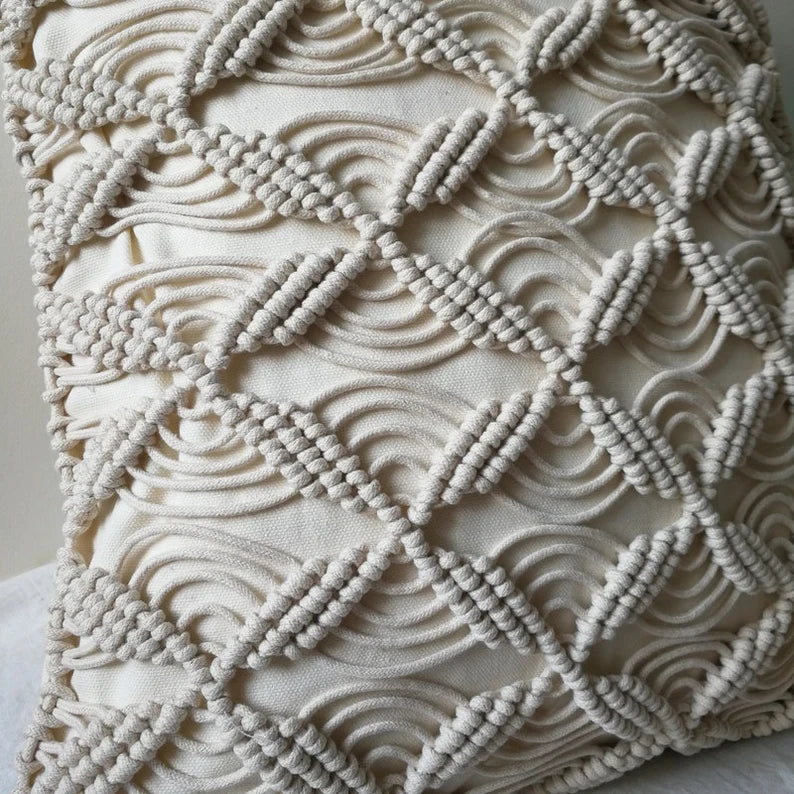 Macrame Cushion Cover 40x40cm | Boho Cushion Cover | Off White Cushion Cover | Cotton Cushion Cover | Textured Cushion Cover-3